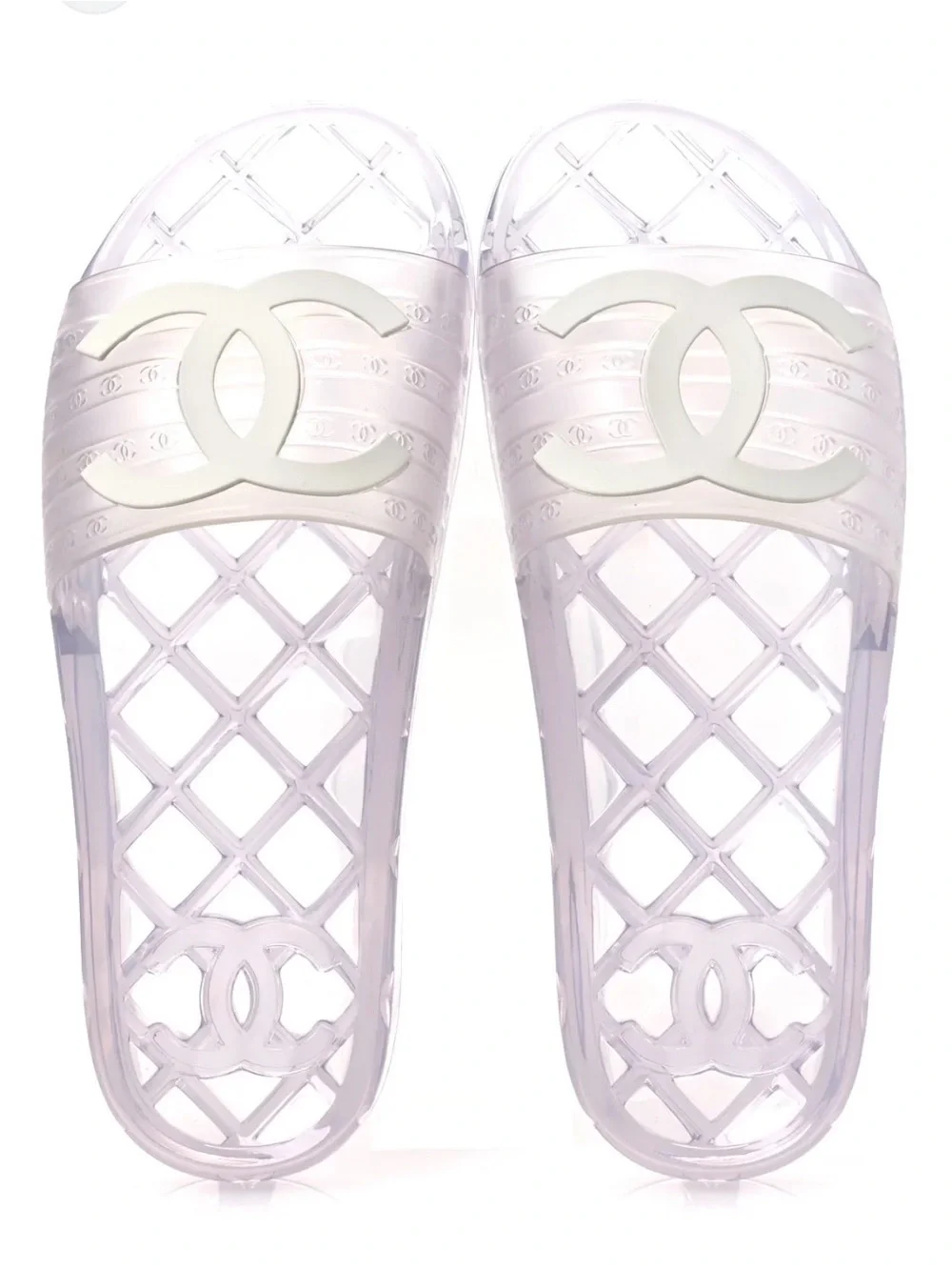 CHANEL Transparent Jelly Slide Sandals with White CC Logo